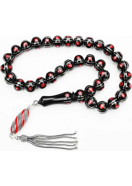 Oltu Sıkması Basık Model Alpaka Karpuz Mercan Işlemeli Tespih