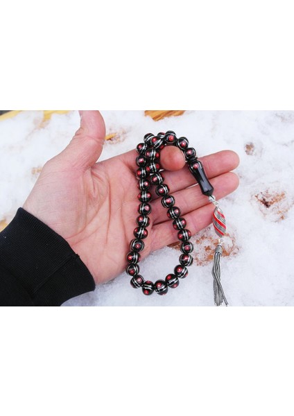 Oltu Sıkması Basık Model Alpaka Karpuz Mercan Işlemeli Tespih modelleri