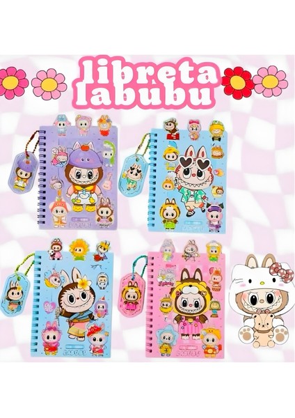 Kawaii Labubu Sticker Defter Seti Anahtarlık Hediyeli 1 Adet Renkli ve Eğlenceli