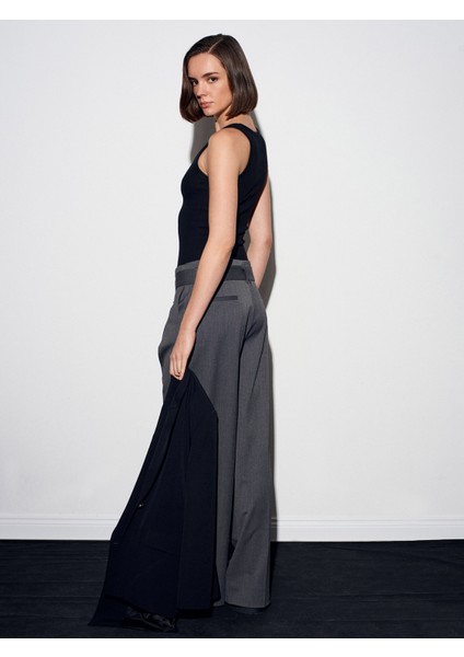 72210 Kemerli Pileli Bol Kumaş Pantolon-Gri fiyatları