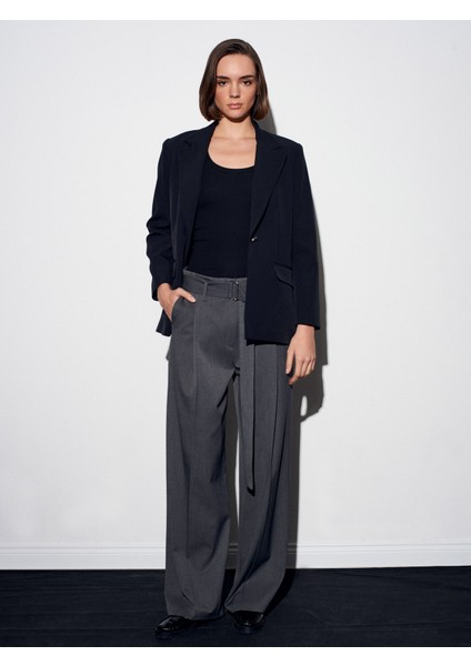 72210 Kemerli Pileli Bol Kumaş Pantolon-Gri modelleri