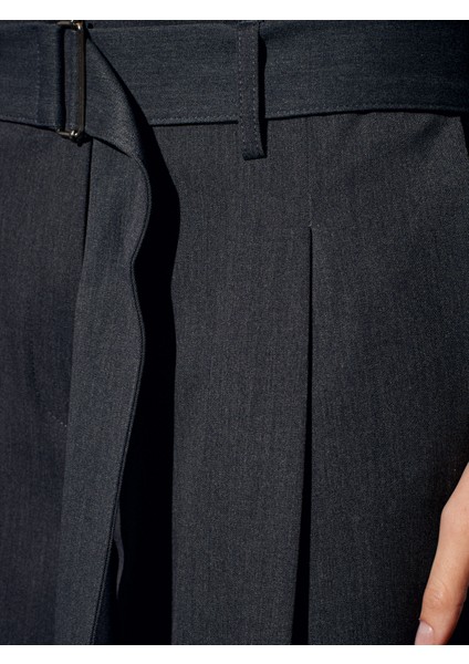 72210 Kemerli Pileli Bol Kumaş Pantolon-Gri fırsatları