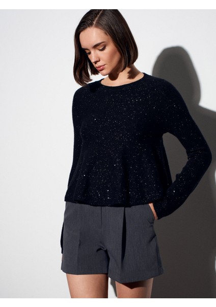 10832 Peplum Parıltılı Triko Kazak-Siyah fiyatları