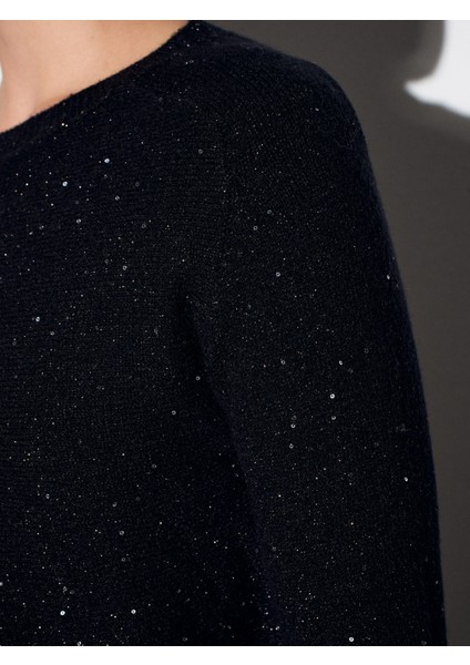 10832 Peplum Parıltılı Triko Kazak-Siyah modelleri