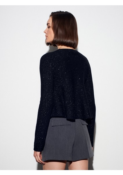 10832 Peplum Parıltılı Triko Kazak-Siyah fırsatları