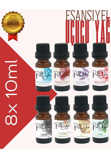 8'li Esansiyel Uçucu Yağ, Buhurdanlık Yağı, Difüzör Esansı, Oda Kokusu 10ML-1