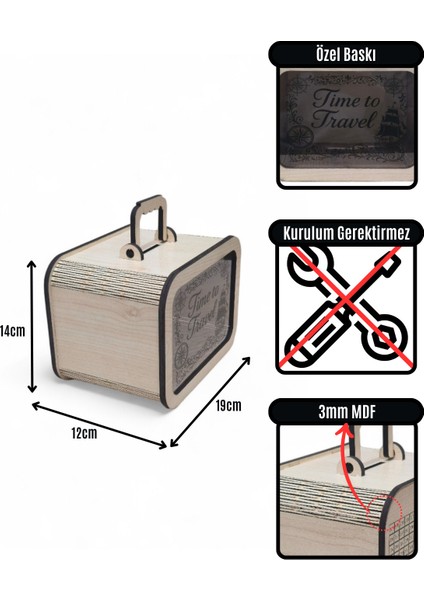 Parabox - 50.000TL Kumbara - Ahşap Para Biriktirme Hedef Kutusu - Time To Travel