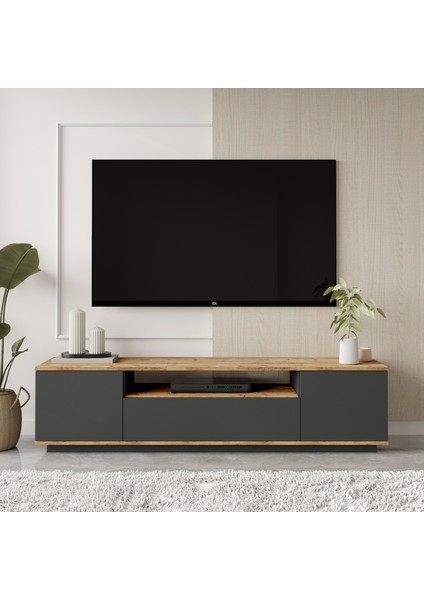 Aven Tv Ünitesi Tv Sehpası Kapaklı 180CM Çam-Antrasit Ave7-Aa