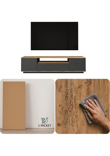 Aven Tv Ünitesi Tv Sehpası Kapaklı 180CM Çam-Antrasit Ave7-Aa