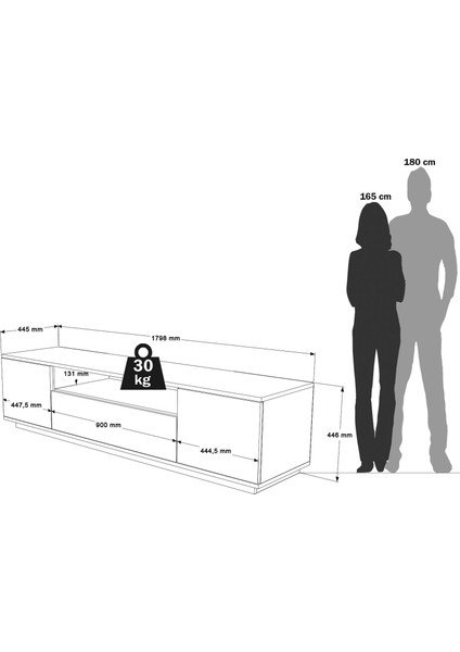 Aven Tv Ünitesi Tv Sehpası Kapaklı 180CM Çam-Antrasit Ave7-Aa