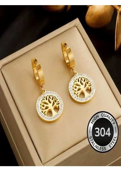 Yüksek Kalite Paslanmaz Çelik Yaşam Ağacı Küpeleri