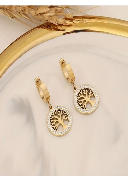 Yüksek Kalite Paslanmaz Çelik Yaşam Ağacı Küpeleri