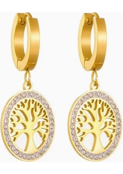 Yüksek Kalite Paslanmaz Çelik Yaşam Ağacı Küpeleri