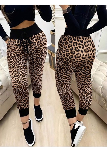 Kadın Yüksek Bel Bağcıklı Desenli Iki Iplik Pantolon