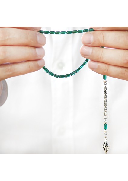 Ateş Kehribar Tesbih - Kararmaz Metal Arnavut Püsküllü - Mini Boy - Yeşil Renk - Kapsül Kesim modelleri