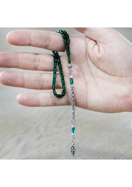 Ateş Kehribar Tesbih - Kararmaz Metal Arnavut Püsküllü - Mini Boy - Yeşil Renk - Kapsül Kesim fırsatları