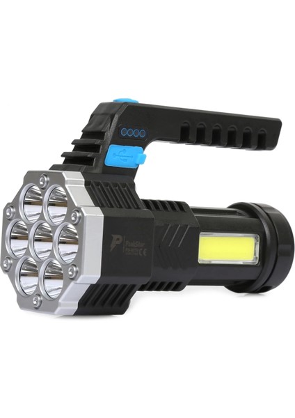 PS-3879 USB Şarj Göstergeli Şarj Edilebilir 7*xpe +Cob LED El Feneri ( Lisinya )
