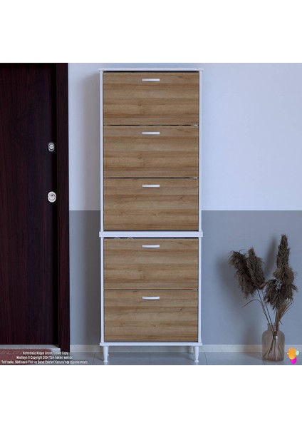VARBİ UMAY' 2 Li Kapı Önü 72x205x26 cm’ lik 5 Düşer Kapak 10 Göz Bölme Raf Ayakkabılık