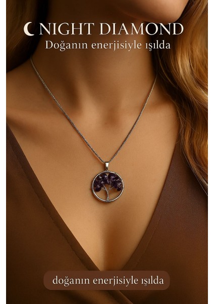 Kadın Kolye Ametis Doğal Taş Zincirli Kolye