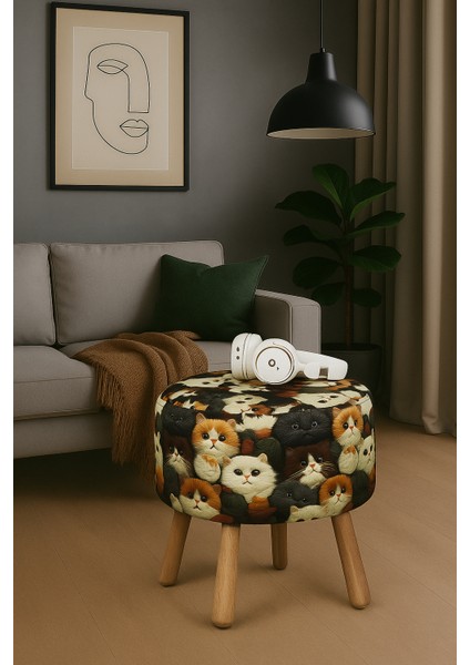 pufcuk dekoratif ve rahat puf - kedi figürlü - gürgen ayaklı - yuvarlak puf - çok amaçlı kullanım - modern bench fiyatları