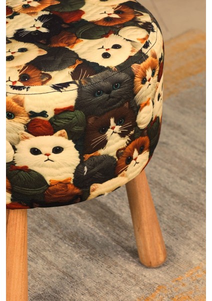 pufcuk dekoratif ve rahat puf - kedi figürlü - gürgen ayaklı - yuvarlak puf - çok amaçlı kullanım - modern bench modelleri