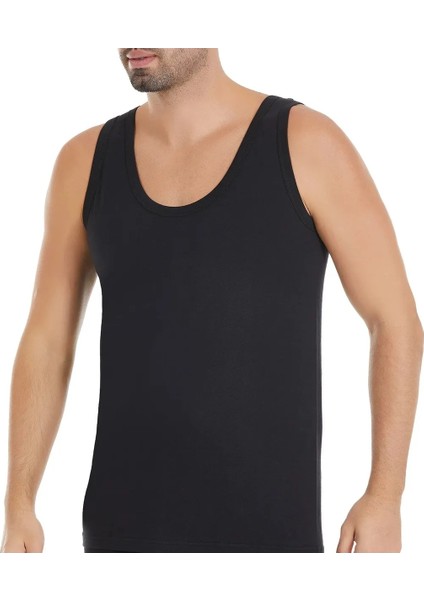 Erkek 3'lü Siyah Süprem Pamuklu Askılı Atlet