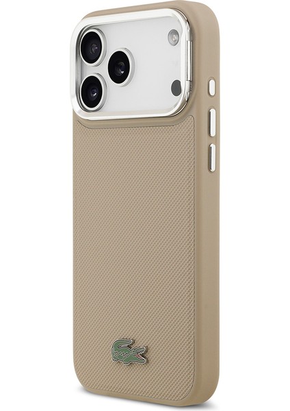 iPhone 17 Pro Max Kılıf Lacoste Lisanslı M-Safeli Pu Pike Desenli Standlı Metal Logolu Kapak Bej fiyatları