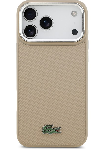 iPhone 17 Pro Max Kılıf Lacoste Lisanslı M-Safeli Pu Pike Desenli Standlı Metal Logolu Kapak Bej modelleri