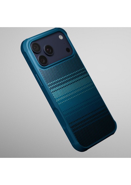 iPhone 17 Pro Max Kılıf M-Safeli Pitaka Tactile Woven Sunset-Moonrise Aramid Pro Guard Kapak Mavi