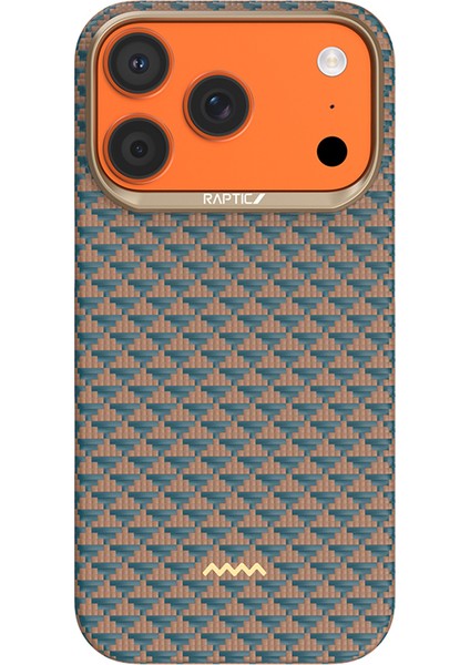 iPhone 17 Pro Max Uyumlu Kılıf M-Safe Şarj Özellikli Raptic Aramid Skin Origin Seri Kapak Gold-Mavi