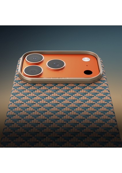 iPhone 17 Pro Max Uyumlu Kılıf M-Safe Şarj Özellikli Raptic Aramid Skin Origin Seri Kapak Gold-Mavi