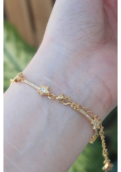 Vip Seri Pirinç Zirkon Taşlı Gold Renk Halley Model Bileklik - Lisinya modelleri