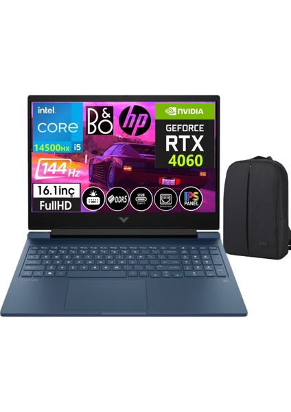 Victus 16-R1057NT Intel Core I5-14500HX 32GB Ddr5 Ram 512GB SSD RTX4060 (8gb) 16.1 Inç 144Hz IPS Fhd WINDOWS11 Pro Taşınabilir Bilgisayar+Cimete Çanta