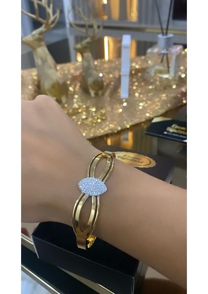 Çelik Altın Kaplama Taşlı Kelepçe Bileklik fiyatları