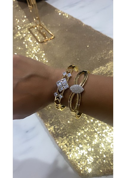 Çelik Altın Kaplama Taşlı Kelepçe Bileklik fırsatları