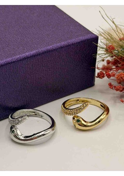 Pirinç Zirkon Taşlı Yılan Yüzük”