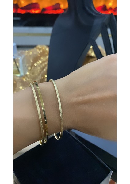 Ecem Bijuteri Çelik Altın Kaplama 3'lü Ajdar Bilezik