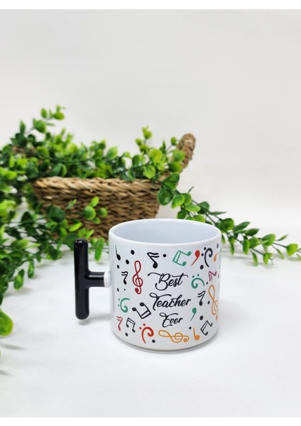 Öğretmenler Için Nota Müzik Temalı Best Teacher Ever Yazılı Porselen T Kupa Bardak Latte Fincanı