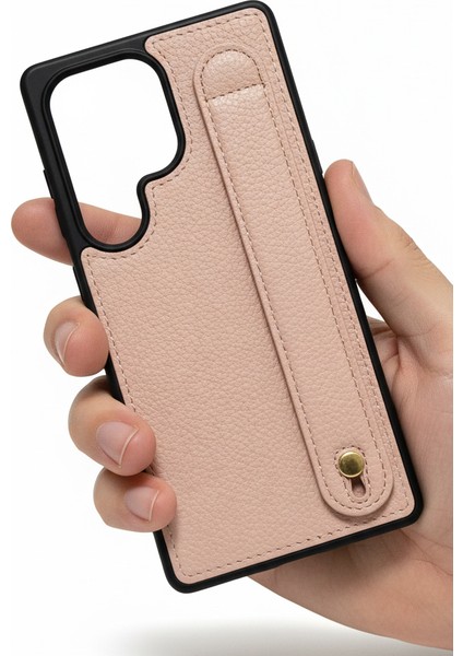 Samsung Galaxy S25 Ultra Toz Pembe,tutmaçlı Yumuşak Deri Kılıf