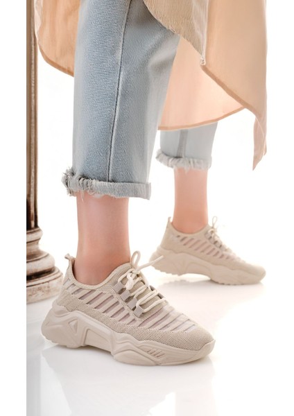 Ante Bej Triko Bağcıklı Spor Ayakkabı - Lisinya