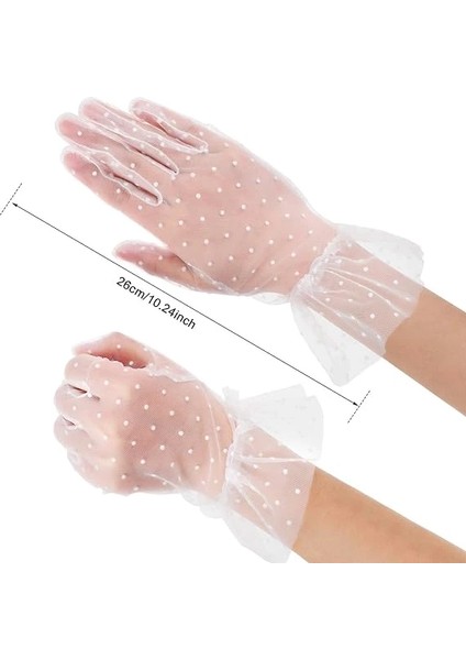 Kısa Boy Güpürlü Beyaz Puantiyeli Tül Eldiven Beyaz Renk fırsatları