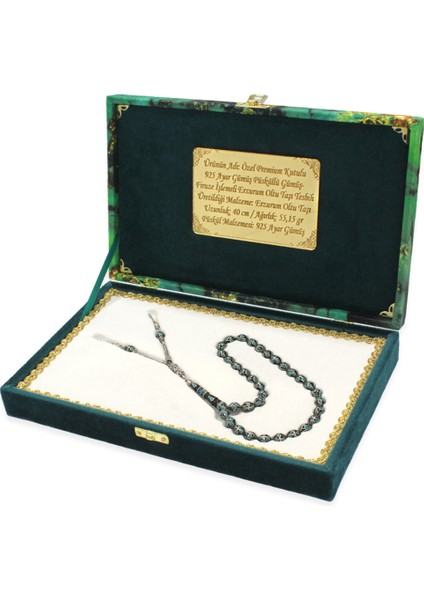 Premium Kutulu 925 Ayar Gümüş Püsküllü Arpa Kesim Gümüş Firuze Işlemeli Erzurum Oltu Taşı Tesbih modelleri