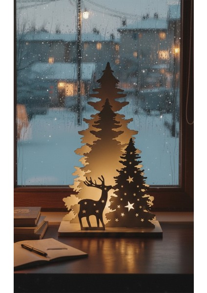 Yılbaşı Süsleri Lamba Gece Geyik ve Ağaç Sahne Işığı Ahşap fiyatları