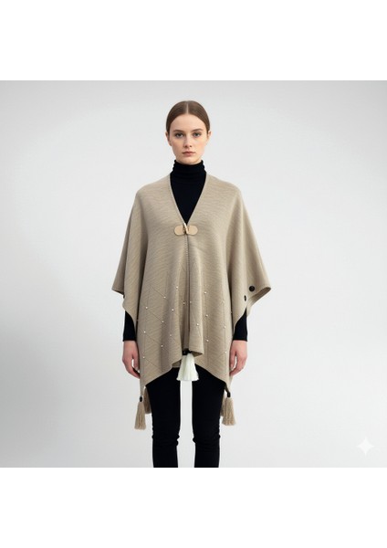 Akmoda Kalın Kışlık Triko Uzun Panço