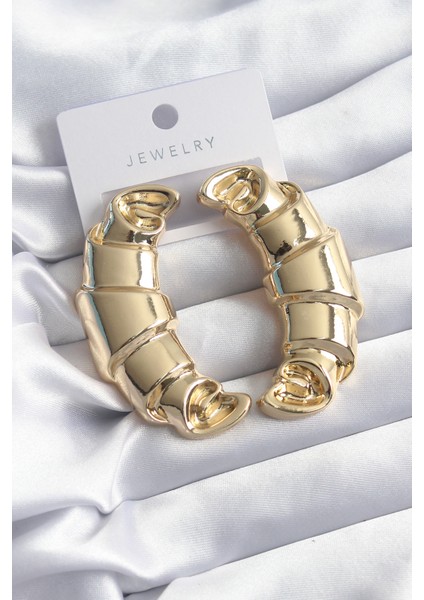 Pirinç Gold Renk Kruvasan Model Kadın Küpe - Lisinya