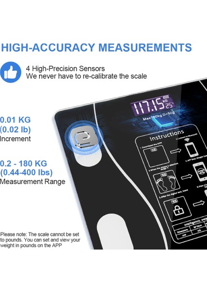 Akıllı Kablosuz Dijital Banyo ve Vücut Yağ Ağırlık Ölçeği Vücut Kompozisyonu Analizörü Bluetoothlu Tartı ( Lisinya )