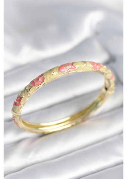 Yeşil Krem Renk Detaylı Mineli Kelepçe - Lisinya