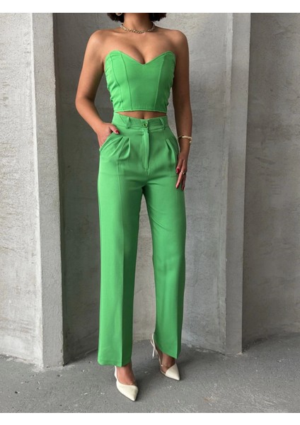 Palazzo Pantolonlu Alt Üst Takım Yeşil