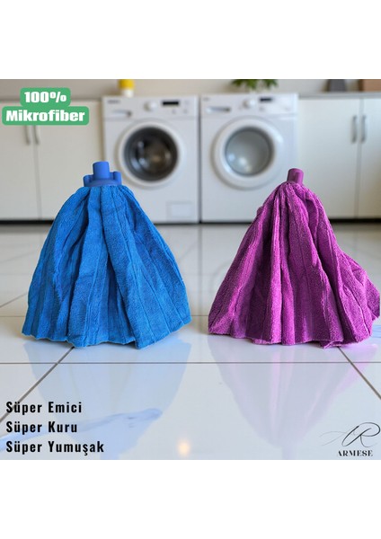 Premium Havlu Yedek Mop 2'li Set %100 Mikrofiber Mop Bez Yenilenen ve Güçlü Başlık Ithal Kumaş