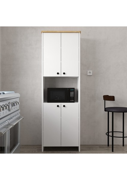 4 Kapaklı Raflı Çok Amaçlı Mikrodalga Bölmeli Mutfak Dolabı Kiler Dolabı